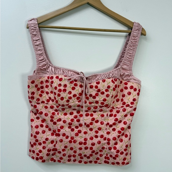 NEW Astr Pink Cherry Print Crop Top size L - Picture 2 of 12